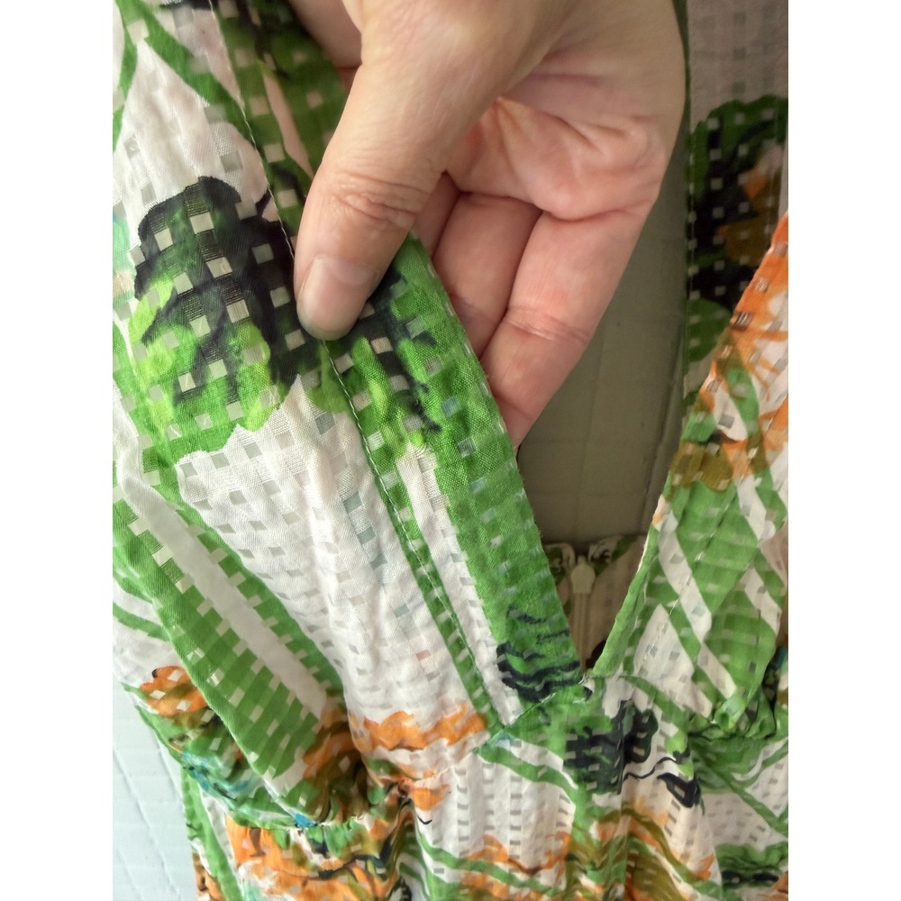 Maeve Anthropologie Maxi Dress 4 Green Floral Open Back Cap Sleeve - Picture 4 of 9